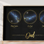 Triple Star Map Print in Black and Gold For Dad