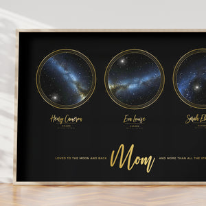 Six Star Map Print in Black and Gold For Mom