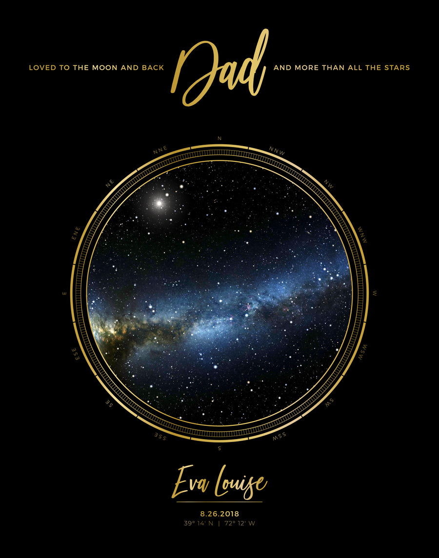 Single Star Map Print in Black and Gold For Dad