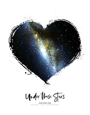Lovers' Abstract Heart Star Map Print