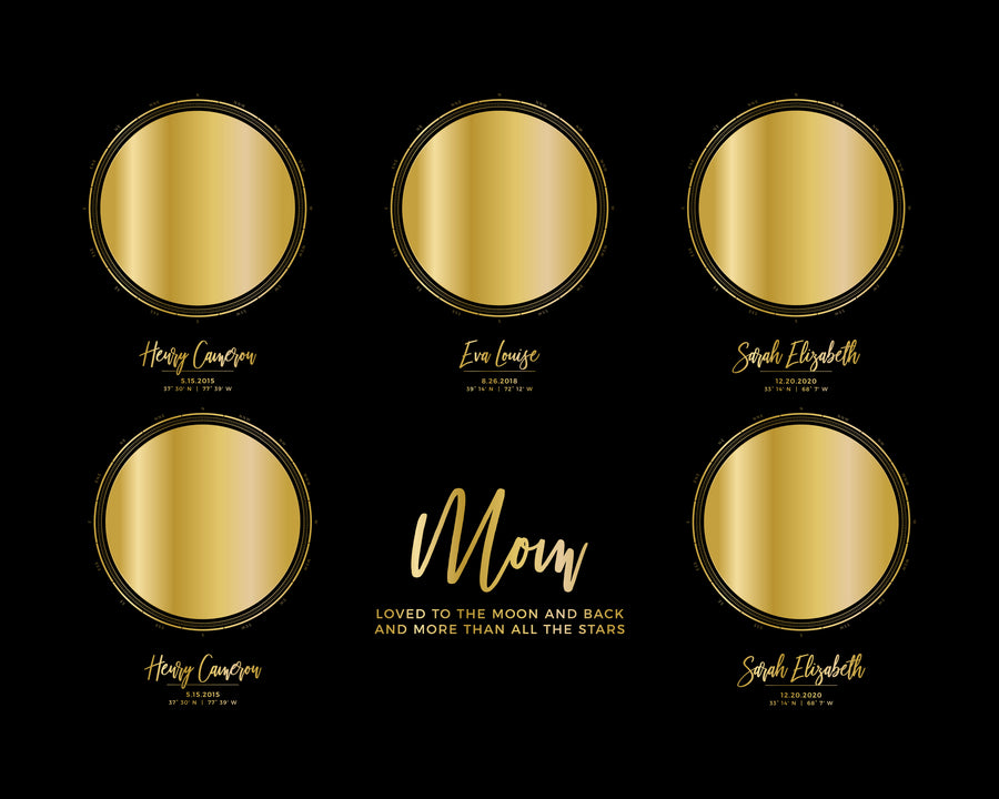 Five Star Map Print in Black and Gold For Mom