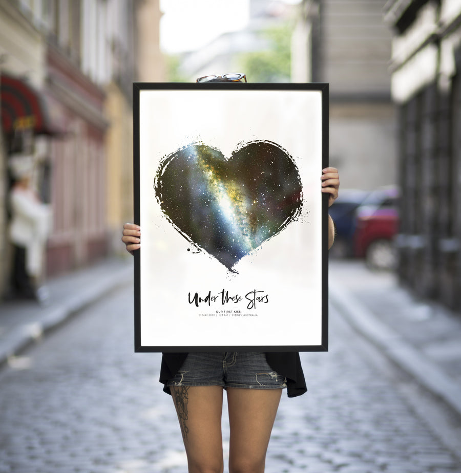 Lovers' Abstract Heart Star Map Print