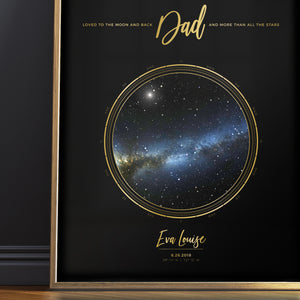 Single Star Map Print in Black and Gold For Dad