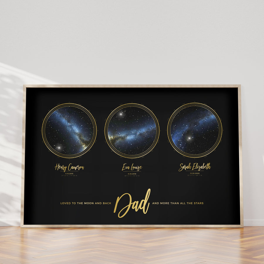 Single Star Map Print in Black and Gold For Dad