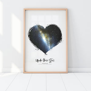 Lovers' Abstract Heart Star Map Print