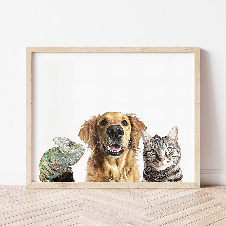 Custom Pet Portrait with Three Pets