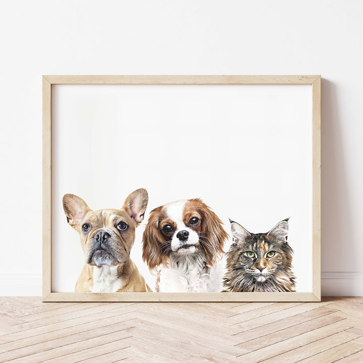Custom Pet Portrait with Three Pets