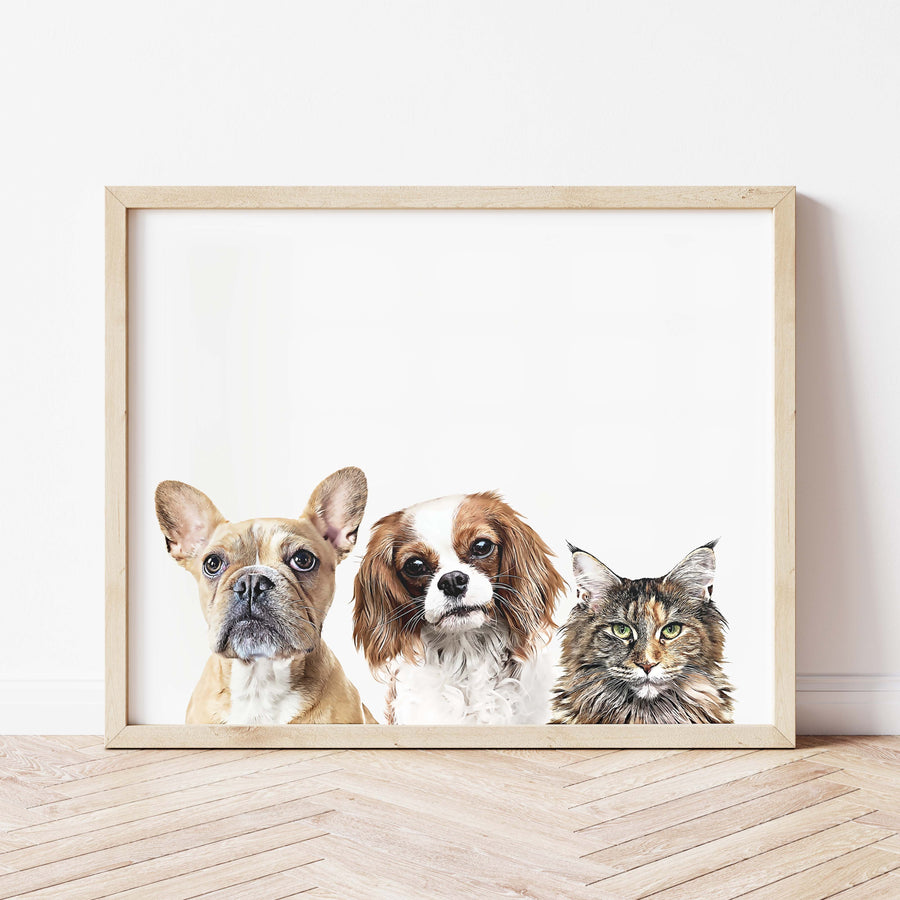 Custom Pet Portrait with Three Pets