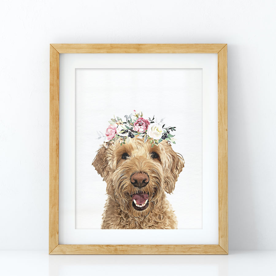 Custom Pet Portrait with Flower Crown