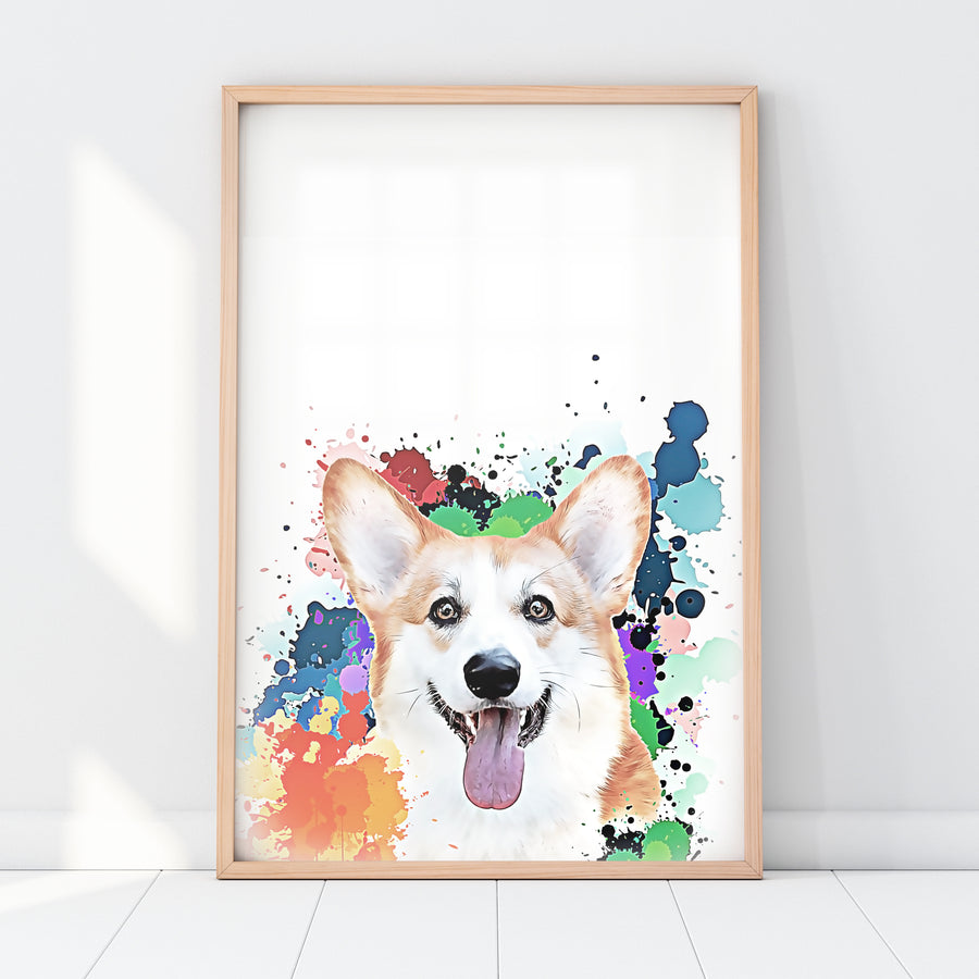 Custom Pet Portrait in Peekaboo with Splatter Background