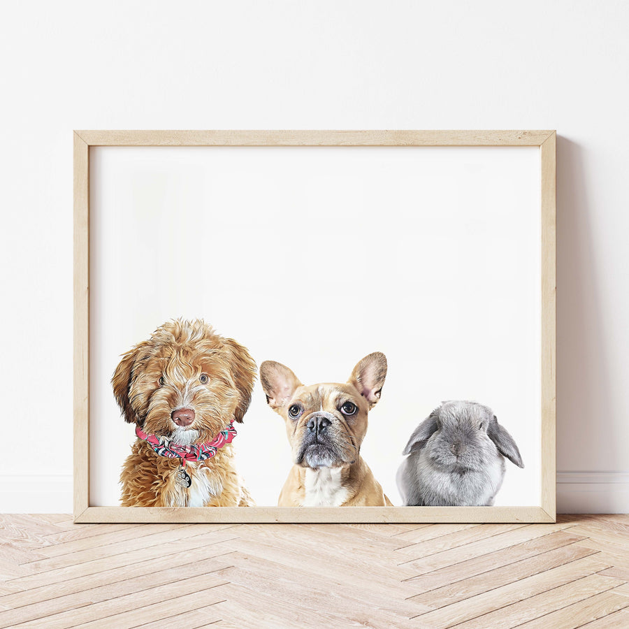 Custom Pet Portrait with Three Pets