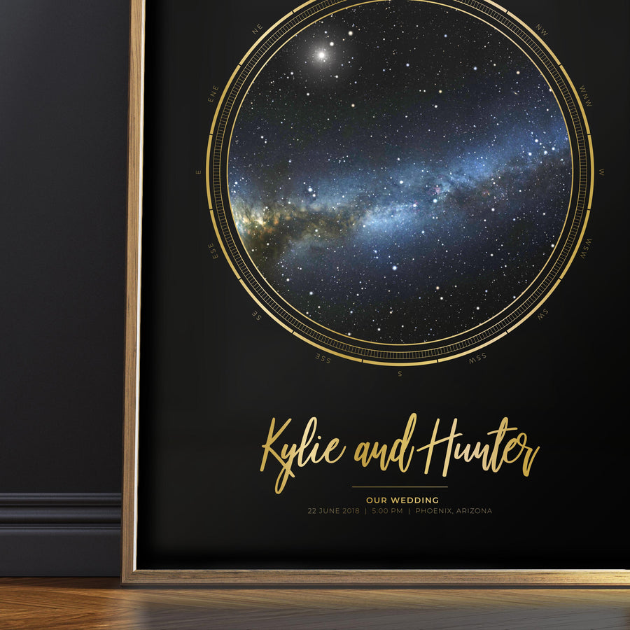 Single Star Map Print in Black and Gold