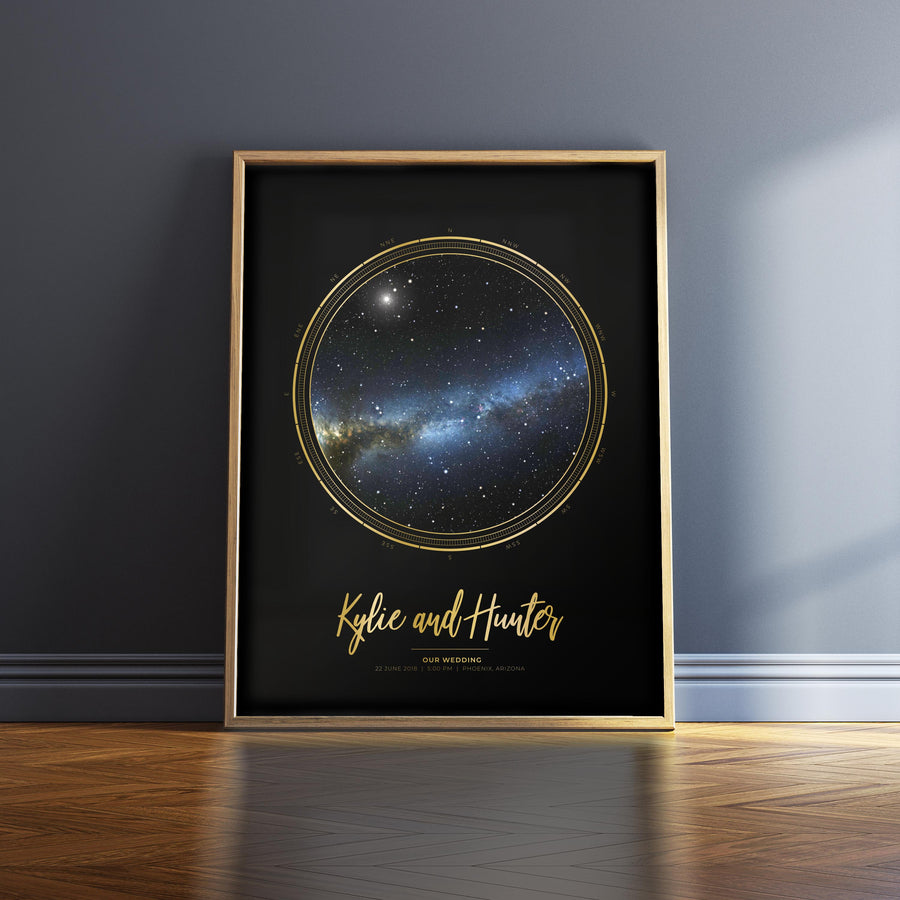 Single Star Map Print in Black and Gold