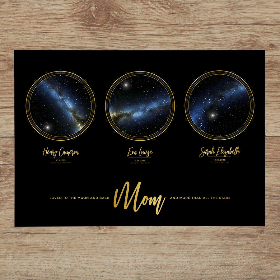 Five Star Map Print in Black and Gold For Mom