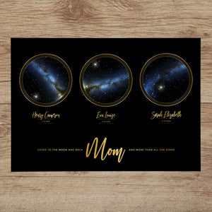 Triple Star Map Print in Black and Gold For Mom