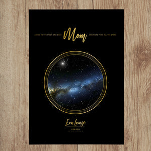 Single Star Map Print in Black and Gold For Mom