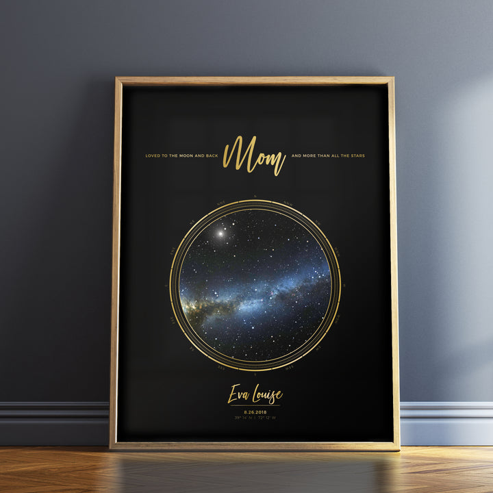 Single Star Map Print in Black and Gold For Mom