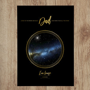 Single Star Map Print in Black and Gold For Dad