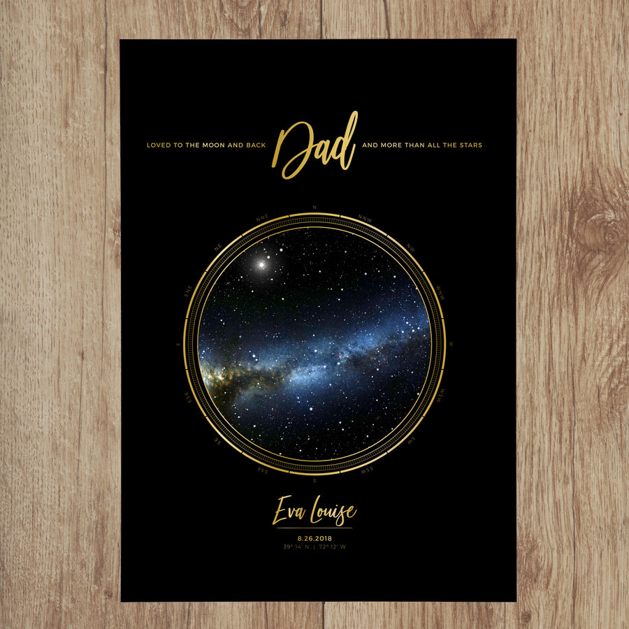 Single Star Map Print in Black and Gold For Dad