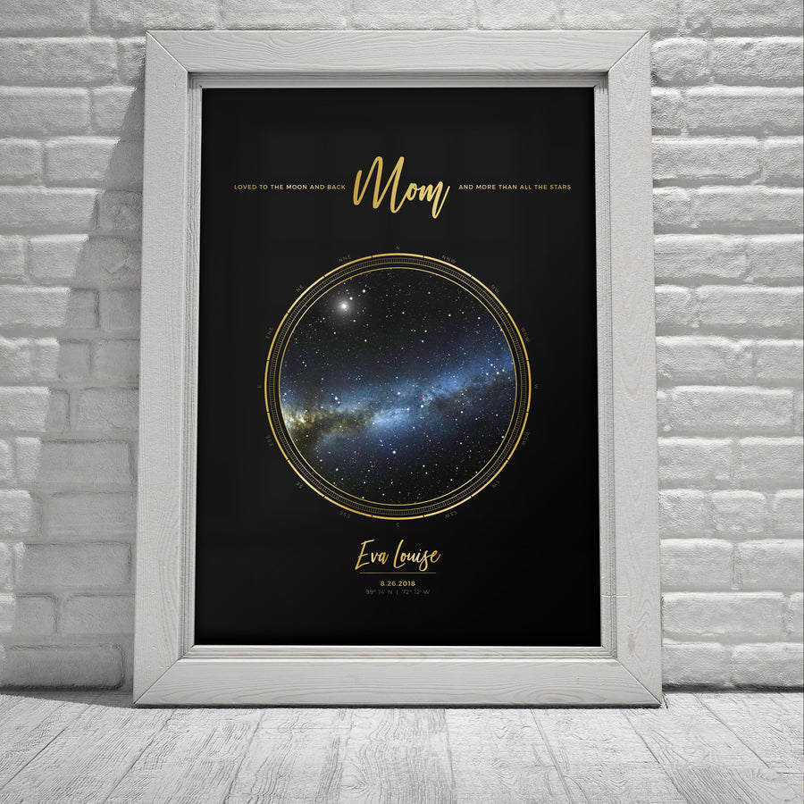 Single Star Map Print in Black and Gold For Mom