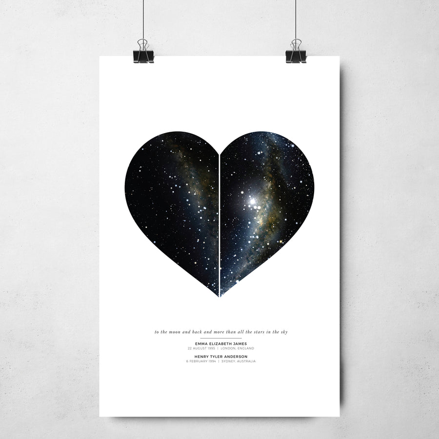 Lovers' Heart Star Map Print